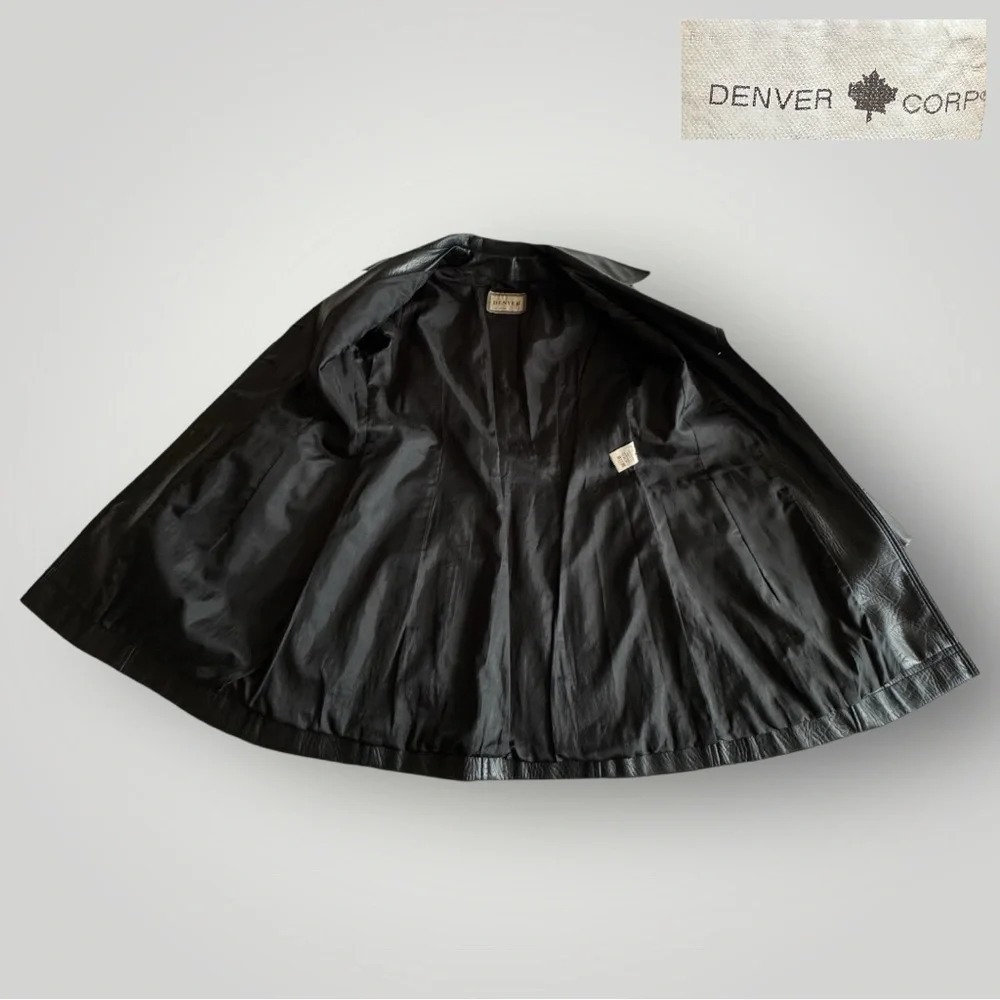 DENVER Corp. Vintage Faux Leather Double-breasted Trench Coat - Picture 6 of 10